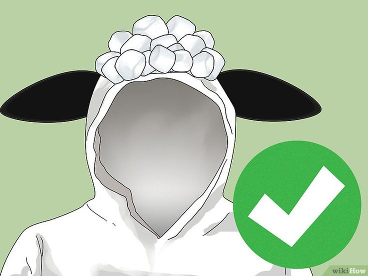 a person wearing a hoodie with an arrow pointing to the left side and two black sheep ears on their head