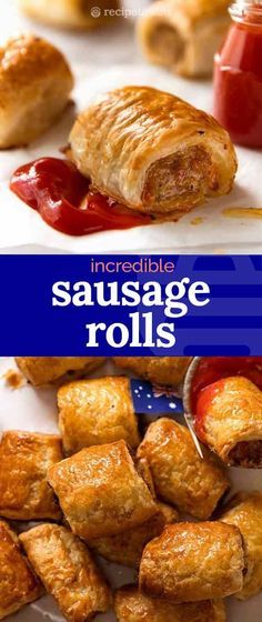 sausage rolls with ketchup on the side