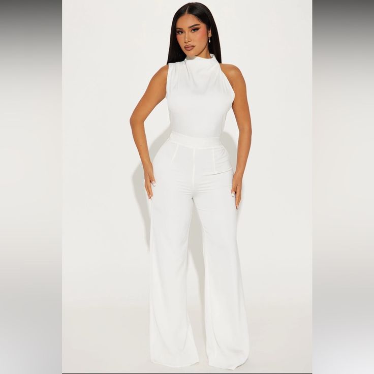 Brand New Never Worn Excellent Condition Fashion Nova Jumpsuits & Rompers, All White Outfit Black Women, Graduation Jumpsuit, White Jumpsuit Outfit, All White Jumpsuit, Ivory Jumpsuit, York Outfits, Classy Jumpsuit, New York Outfits