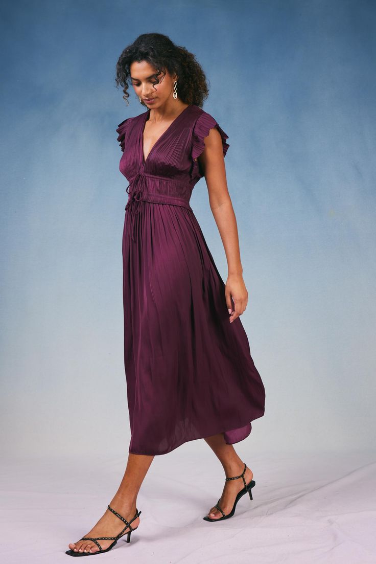 Just a few reasons to adore this V-neck maxi dress: ruffled shoulder panels, billowy shoulder sleeves, and the way all those pleats flow to a slightly asymmetrical hem. So pretty. •V-neck •Ruffled shoulder panels •Elasticized waist •Pleated •Asymmetrical hem •Relaxed fit DIMENSIONS •Standard: 51" Length Item number 2290084CA100% Polyester Gentle Cycle Cold Elegant Billowy V-neck Maxi Dress, Billowy V-neck Maxi Dress For Party, Ruched V-neck Midi Dress In Viscose, Viscose V-neck Ruched Midi Dress, Chic Flutter Sleeve Maxi Dress For Evening, Evening V-neck Ruffled Midi Dress, V-neck Ruffle Dress In Viscose, V-neck Ruffled Viscose Dress, V-neck Viscose Dress With Ruffles