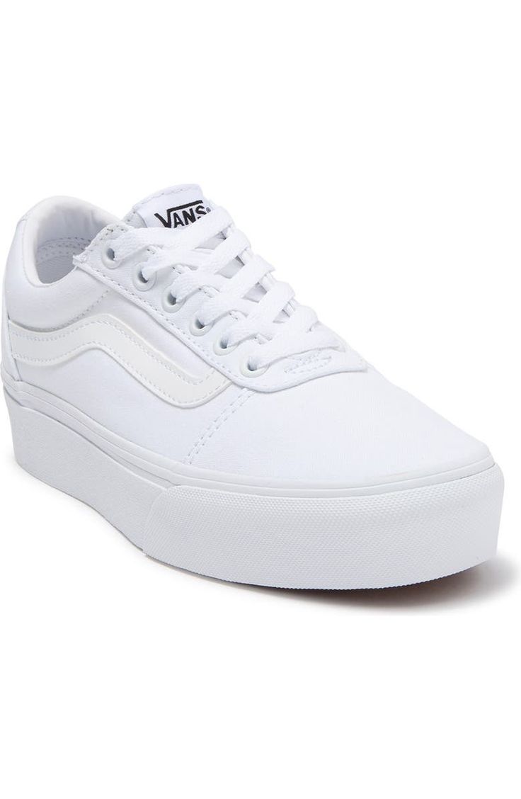 Vans Ward Platform Sneaker (Women) | Nordstromrack Vans Sneakers With Rubber Sole, Classic Platform Sneakers With White Sole For Streetwear, Classic White Platform Sneakers For Streetwear, Spring Low-top Platform Skate Shoes, Vans White Canvas Shoes With Contrast Sole, Vans Casual Round Toe Platform Sneakers, White Vans Canvas Shoes With Contrast Sole, Casual Vans Platform Sneakers With Round Toe, Vans Classic Sneakers With Textured Sole