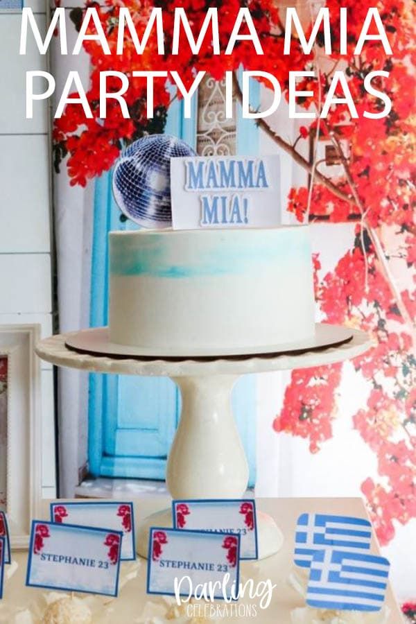 there is a cake on the table with place cards in front of it that says mammama party ideas