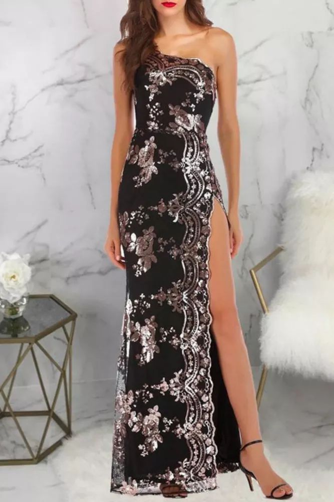 US$ 38.68 - Sexy Backless Shoulder Dress Split Evening Dress - www.streetally.com Stretch Floor-length Backless Dress For Party, Glamorous Stretch Backless Dress For Prom, Glamorous Stretch Backless Prom Dress, Elegant Sequin Dress With Spaghetti Straps For Club, Stretch Backless Floor-length Dress For Party, Elegant Floor-length Maxi Dress For Club, Stretch Backless Long Dress For Party, Party Stretch Backless Long Dress, Elegant Black Sequined Backless Dress