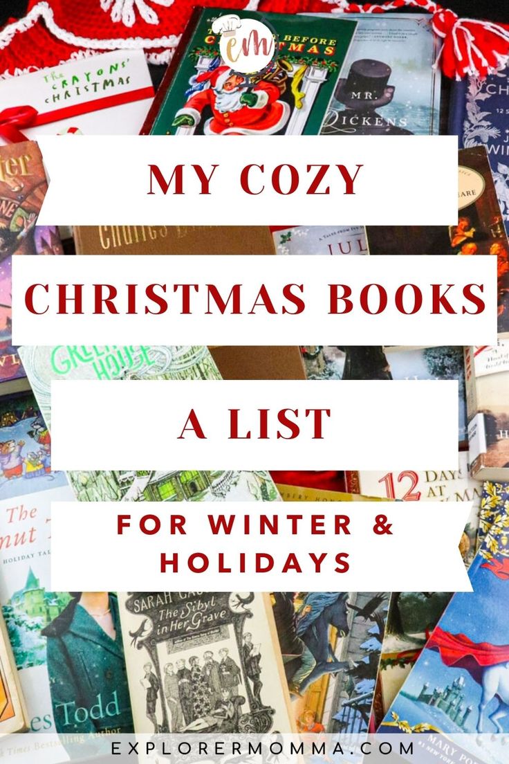 christmas books list with text overlay that reads, my cozy christmas books list for winter and holidays