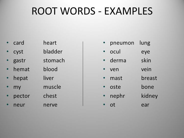 the words root words examples are in two different languages, each with an individual's name