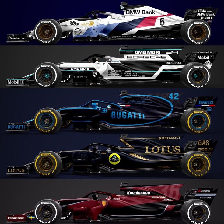 the new formula car is shown in three different stages, including front and rear views