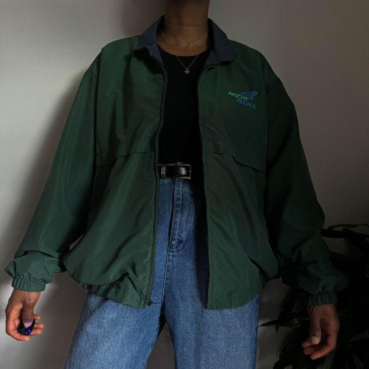 Vintage unisexe Green zip up bomber jacket  Size: L Model is size S  Height 5'9 💛Please refer to measurements for accurate fit💛 Shoulder to shoulder: 22.5" Pit to pit: 27" Arm length unfolded: 26" Length: 28.5" Brand: Union Line  Material: Polyester-Cotton-Nylon  📌Please read shop policy📌 💕Ask me any questions💕 #depop #workwear #vintage Casual Streetwear Windbreaker With Zip Fly, Casual Track Jacket With Zip Fly For Streetwear, Green Outerwear With Ykk Zipper For Streetwear, Green Windbreaker With Zipper For Streetwear, Green Half-zip Windbreaker For Winter, Green Zipper Closure Outerwear For Streetwear, Green Zipper Windbreaker For Streetwear, Green Half-zip Streetwear Outerwear, Vintage Green Windbreaker For Streetwear