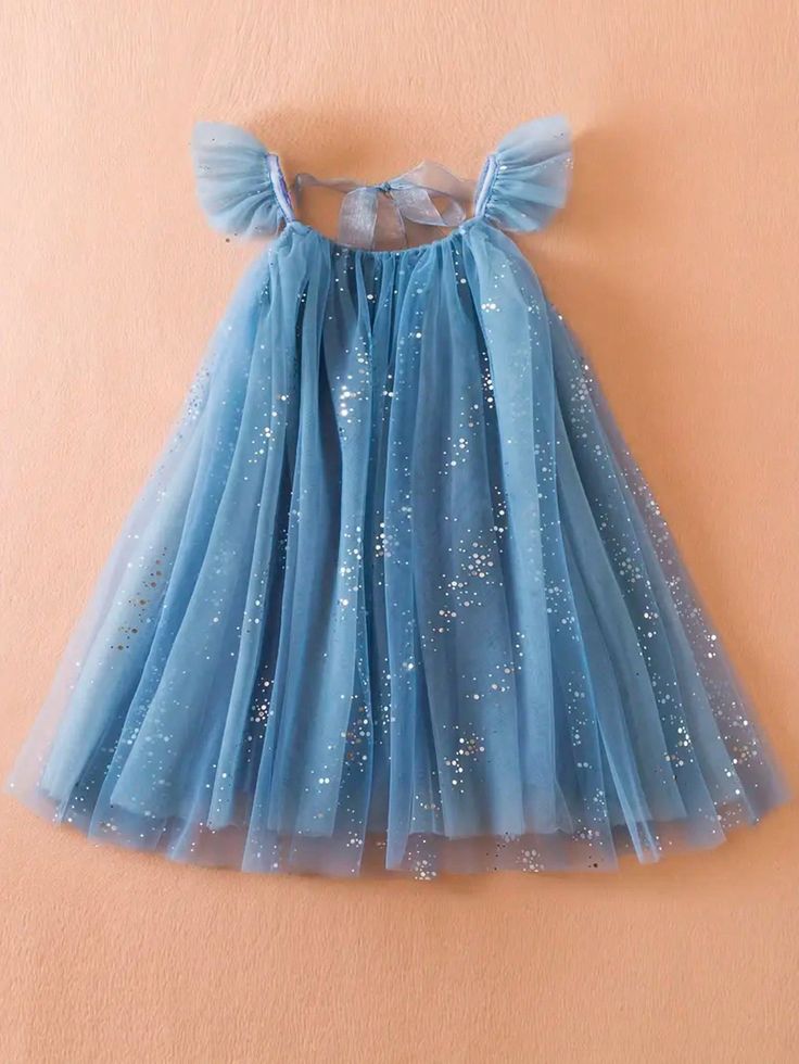 Dusty Blue Cute Collar Sleeveless Mesh Colorblock,Plain,All Over Print A Line Embellished Non-Stretch Spring/Summer Young Girls Clothing Toddler Princess Costume, Sequin Mesh Dress, Blue Tulle Dress, Birthday Princess Dress, Dance Props, Elf Dress, Kids Summer Dresses, Elsa Costume, Girls Blue Dress