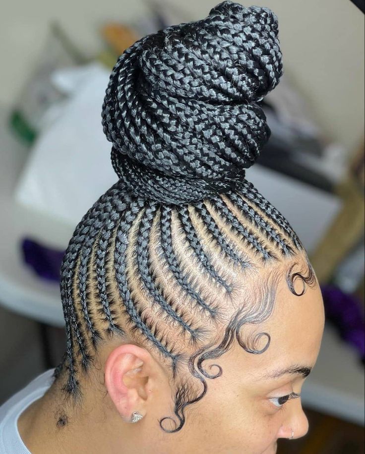 Shuku Styles, African Braided Hairstyles, Ghana Weaving Styles, Cornrow Updo Hairstyles, Pineapple Hairstyle, Weaving Styles, Cornrow Ponytail, Ghana Weaving, Cornrows Braids For Black Women