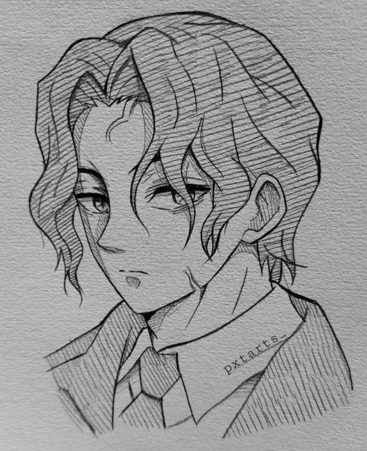 a drawing of a boy with long hair