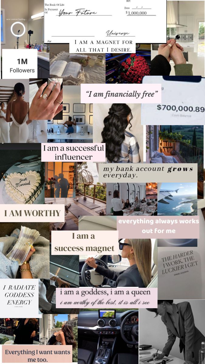 a collage of images with words and pictures on them, including an image of a woman