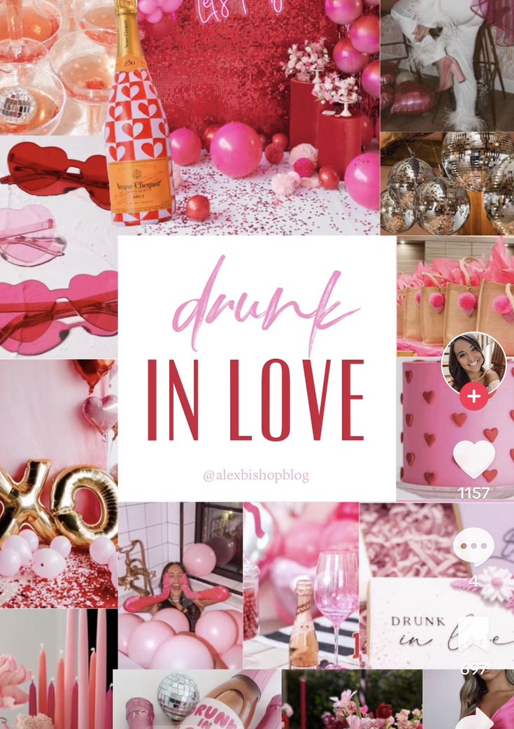 pink in love collage with photos and text