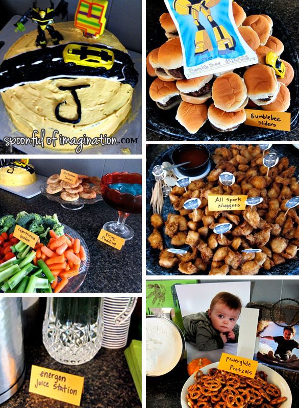 a collage of pictures showing different foods and desserts for children's birthday parties