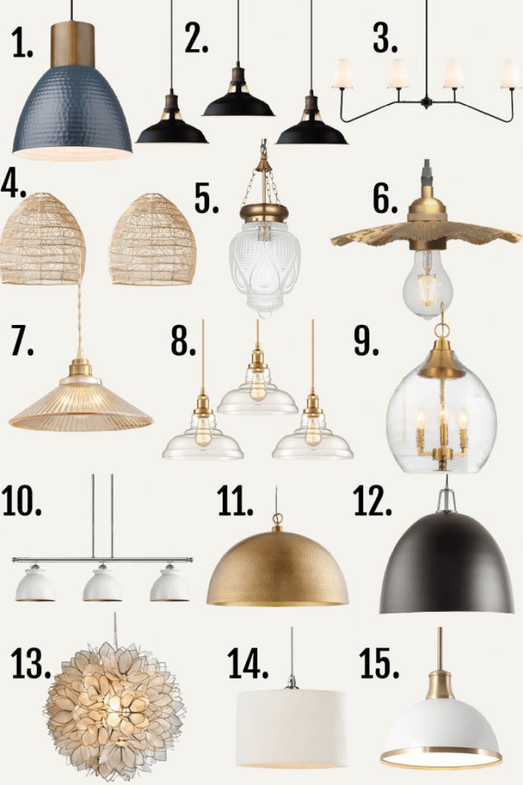 the different types of pendant lights hanging from ceiling to ceiling in various sizes and colors