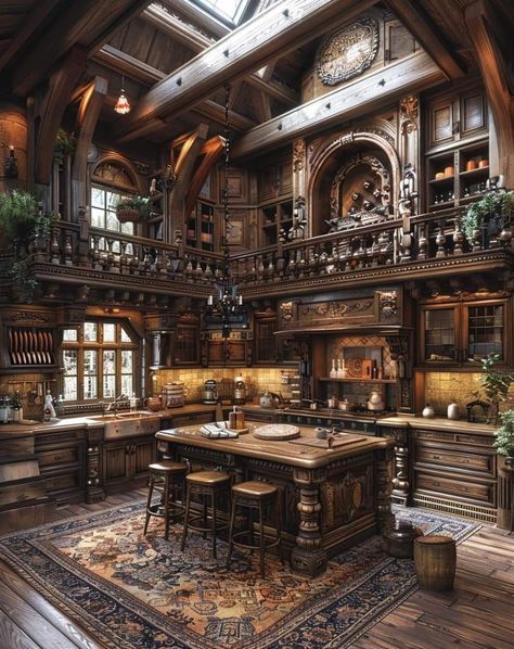 a large kitchen with wooden cabinets and an ornate ceiling design is pictured in this image