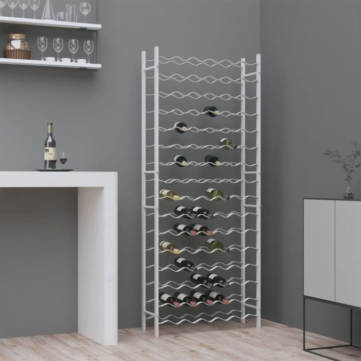 a wine rack in the corner of a room