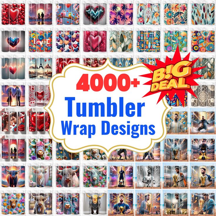 a large collection of images with the words 400 + tumbler wrap designs on them