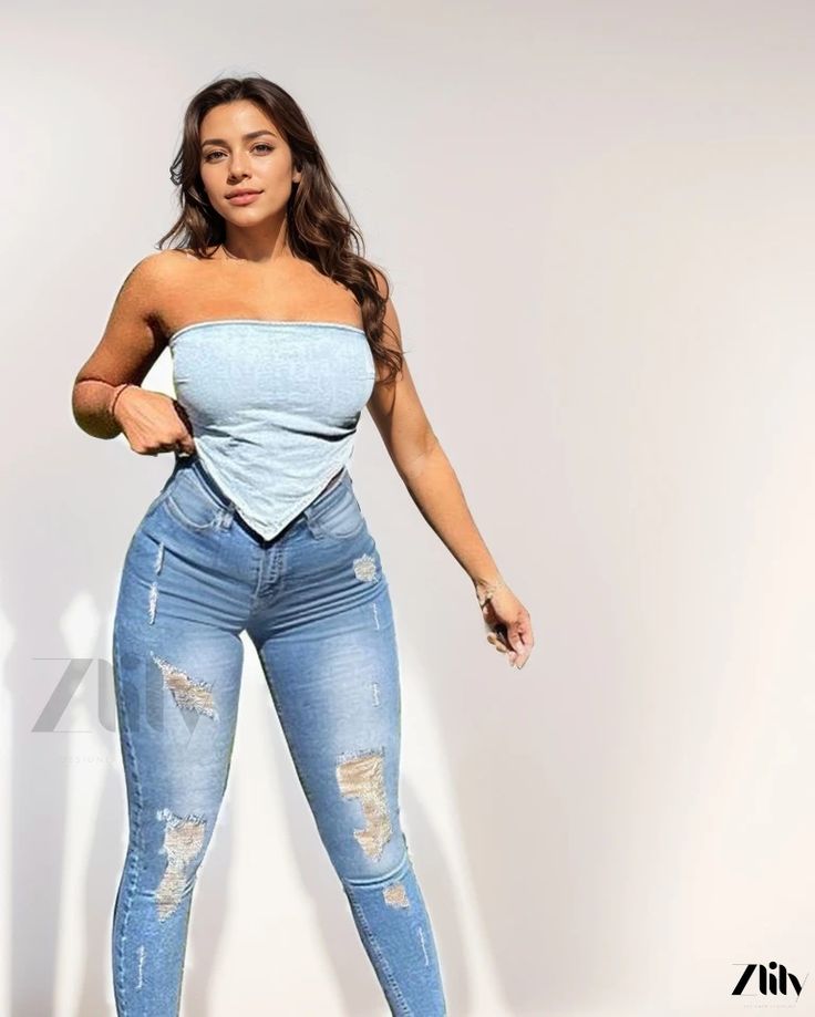 Zlily - Personalized Distressed Denim Jeans - Solid Color, High Waist, Slim Fit, Skinny Pants Ripped Fitted Cropped Jeans For Spring, Fitted Ripped Cropped Jeans For Spring, High Waist Ripped Fitted Cropped Jeans, Fitted High Waist Ripped Cropped Jeans, Ripped Straight Leg Jeggings For Spring, High Waist Stretch Ripped Flare Jeans, Mid-rise Stretch Ripped Pants, High-rise Ripped Fitted Pants, Ripped Stretch Cropped Mid-rise Jeans