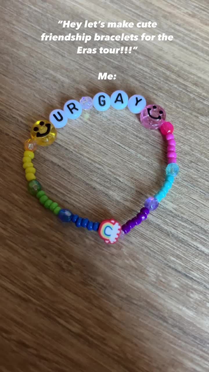 a bracelet that says, hey let's make care for friends