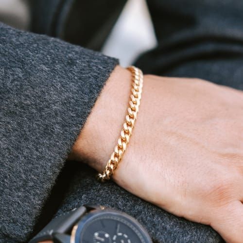 6mm Gold-Toned Chain Bracelet | In stock! | Fort Tempus Mens Bracelet Gold Jewelry, Gold Bar Earrings Studs, Mens Chain Bracelet, Gold Bar Earrings, Mens Gold Bracelets, Bar Stud Earrings, Mens Gold, Bar Earrings, Gorgeous Bracelet