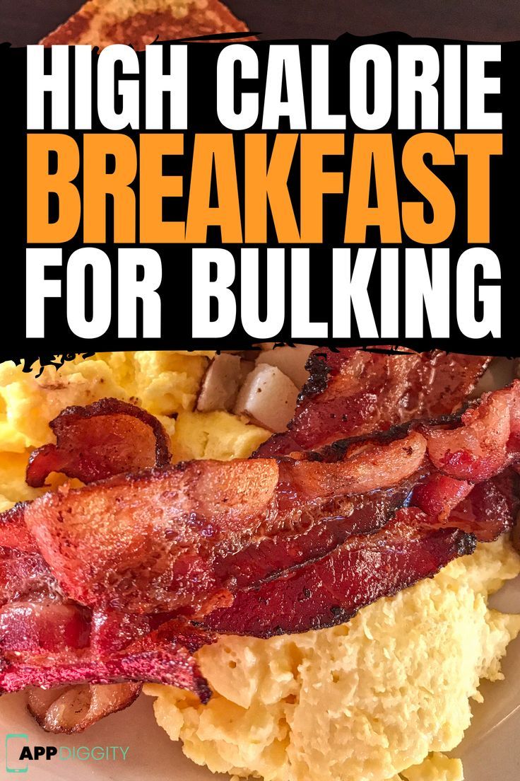 the cover of high calorie breakfast for bulking, with bacon on top