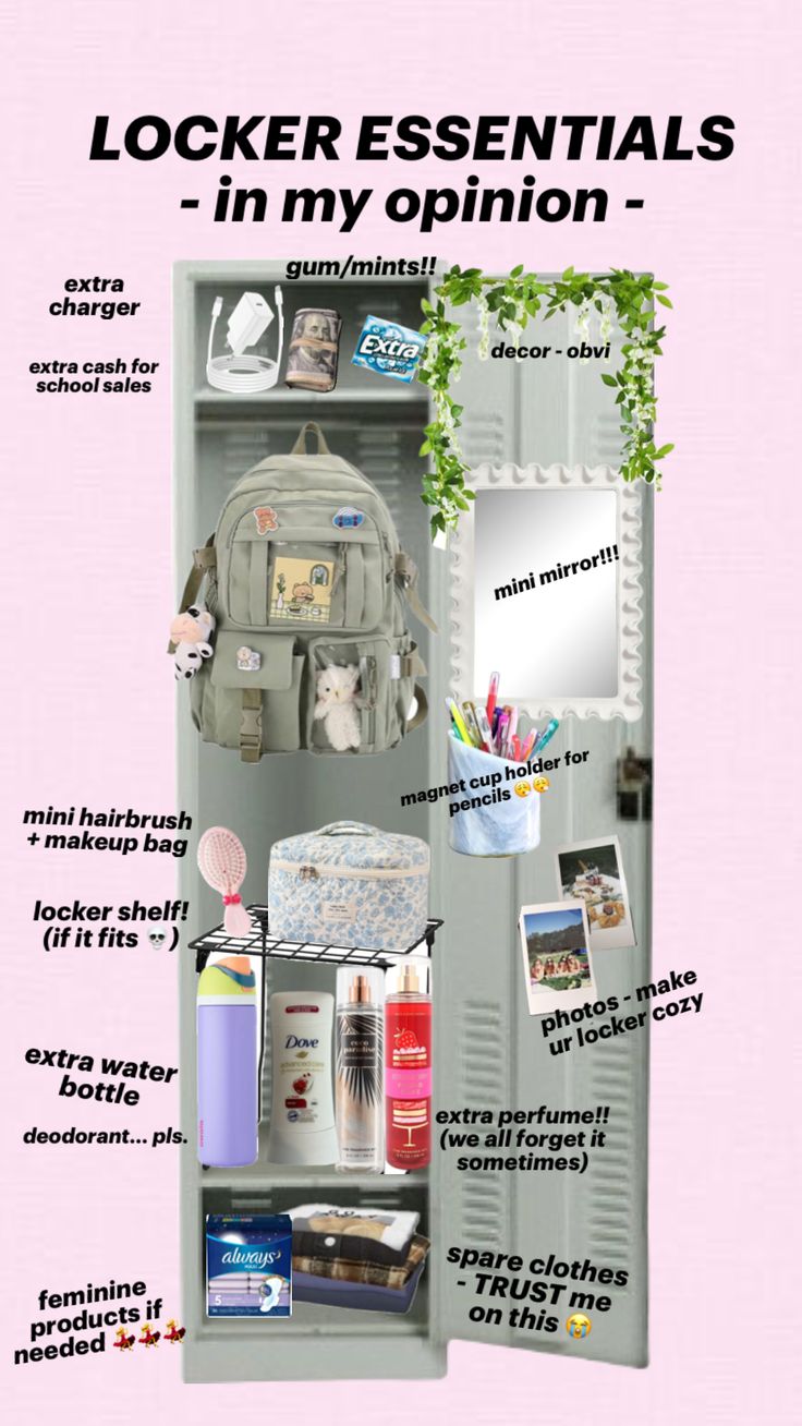 an open locker with the contents labelled