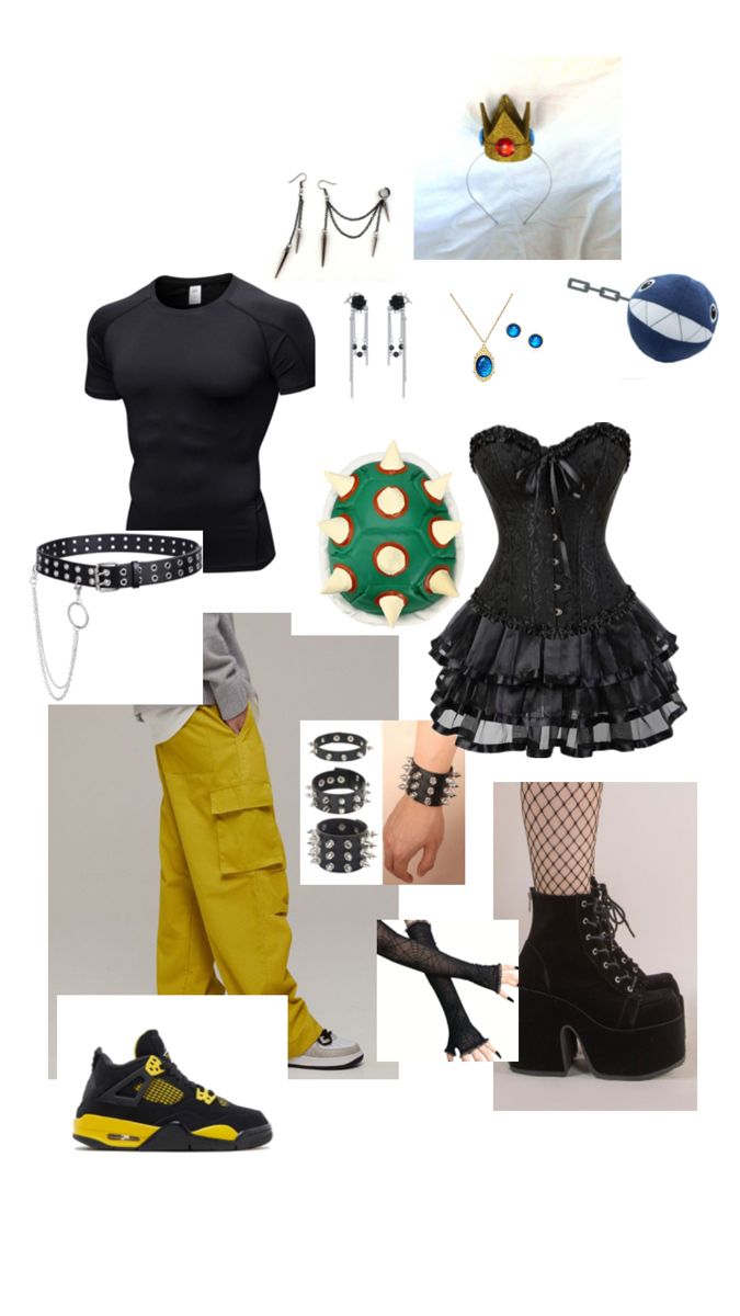 a collage of different items including shoes, clothing and accessories