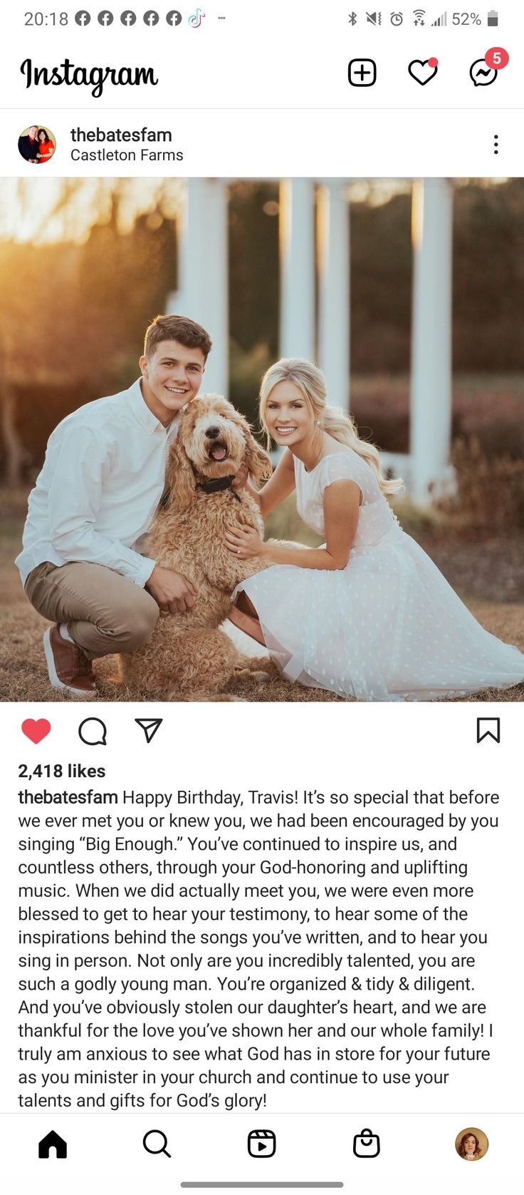 the instagram page shows two people and their dog