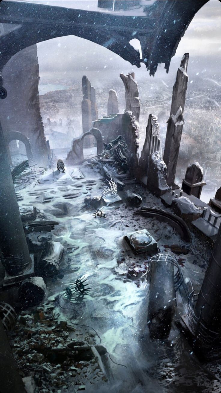 an image of a sci - fi environment with water and debris in the foreground