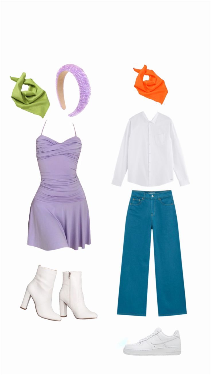 two pieces of clothing and accessories are arranged on a white background