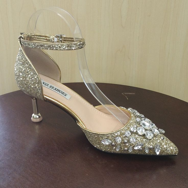 2.5 Inch Glitter Heels With Rhinestone Embellishments. Bedazzled Heels With Ankle Strap For Events, Bling Heels With Pointed Toe For Wedding, Wedding Heels With Bling And Pointed Toe, Crystal Embellished Pointed Toe Heels, Pointed Toe Crystal Embellished Heels, Glamorous Sparkling Crystal Heels, Rhinestone Low Heel Event Heels, Event Heels With Rhinestones And Low Heel, Glamorous Rhinestone Wedding Shoes With Ankle Strap