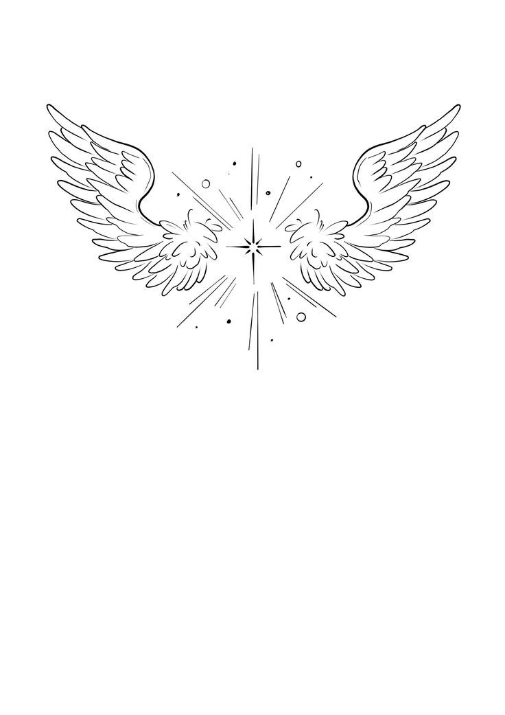 a drawing of an angel wing with the star in the middle and sparklers behind it