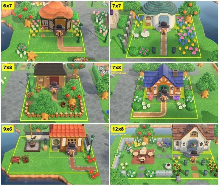 four different views of a small house in the game animal crossing, which shows how to make