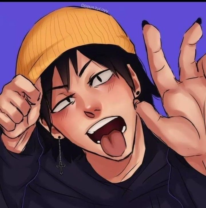 an anime character making the vulcan sign with his hand and wearing a yellow beanie