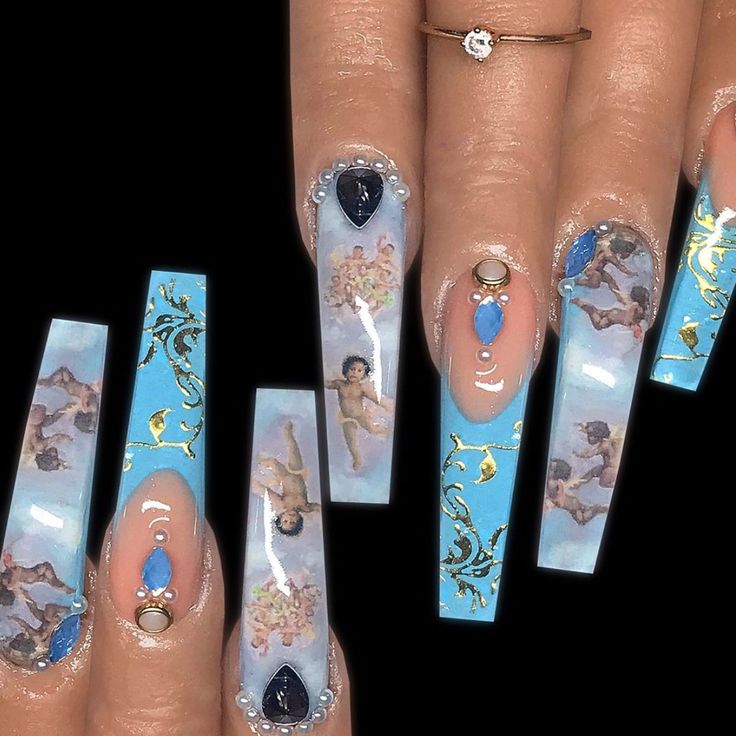 Angel Nails, May Nails, Blue Acrylic Nails, Edgy Nails, Exotic Nails, Bling Acrylic Nails, Luxury Nails, Fire Nails, Coffin Nails Designs