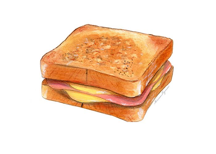 a drawing of a toasted sandwich on white paper