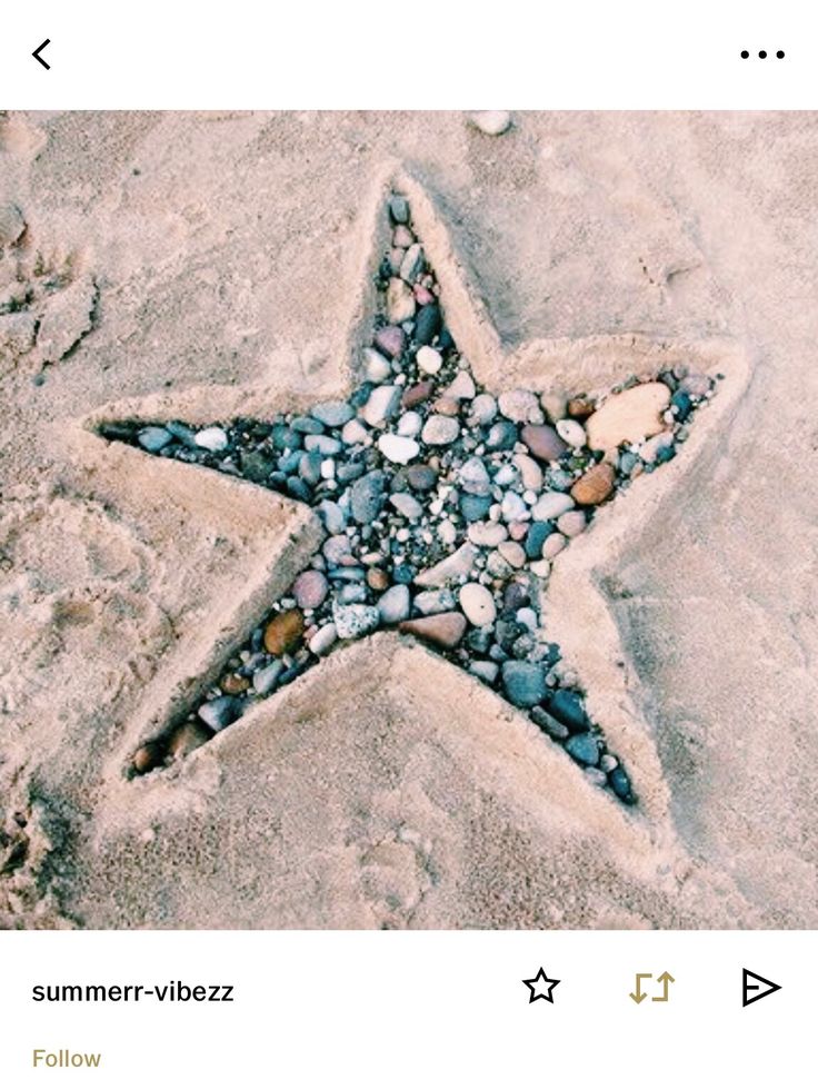 a starfish made out of rocks and stones on the beach with text reading summer - vibezz follow