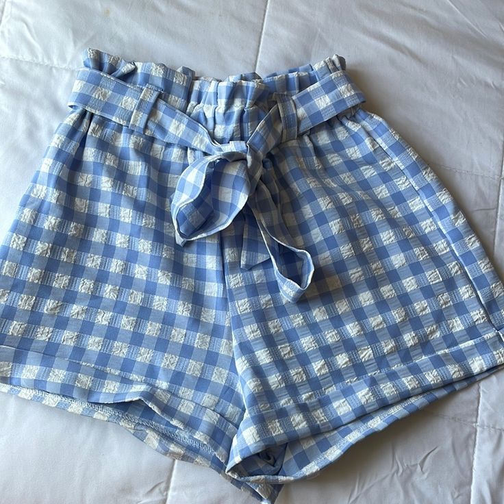 Adjustable! Cute For Picnic No Damage! Bundle Item For A Greater Deal! Cute Blue Shorts For Spring, Cute Light Blue Bottoms For Summer, Cute Light Blue Summer Bottoms, Cute Blue Shorts With Pockets, Cute Blue Summer Shorts, Checkered Shorts, Practical Magic, Blue White, Great Deals