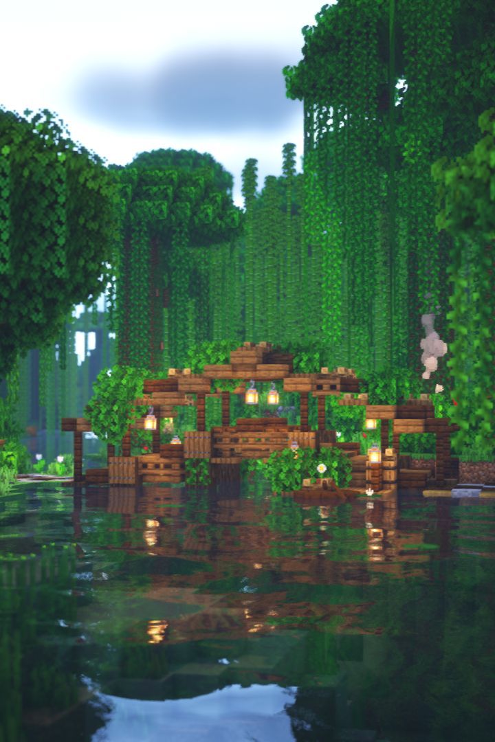 Bridge In Minecraft, Minecraft Bridge Design, Minecraft Overgrown, Minecraft Jungle House, Minecraft Cherry Blossom House, Aesthetic Bridge, Minecraft Survival World, Minecraft Camp, Pfp Minecraft