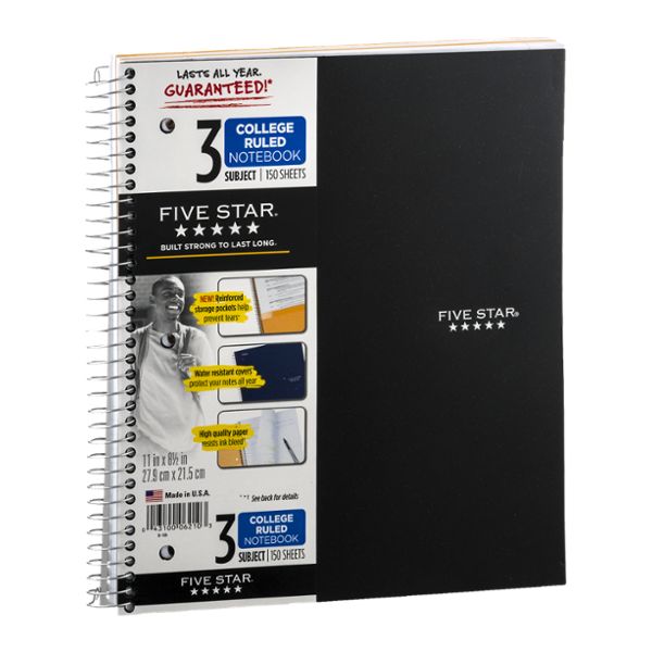 the five star spiral notebook is black