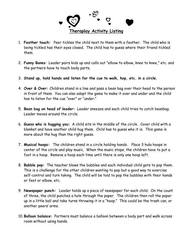 Theraplay Activity Listing Teletherapy Activities, Friendship Group Therapy Activities, Nurture Group Ideas, Adoption Therapy Activities, Family Bonding Activities For Therapy, Sibling Therapy Activities, Theraplay Activities Play Therapy, Child Therapy Activities, Music Therapy Interventions