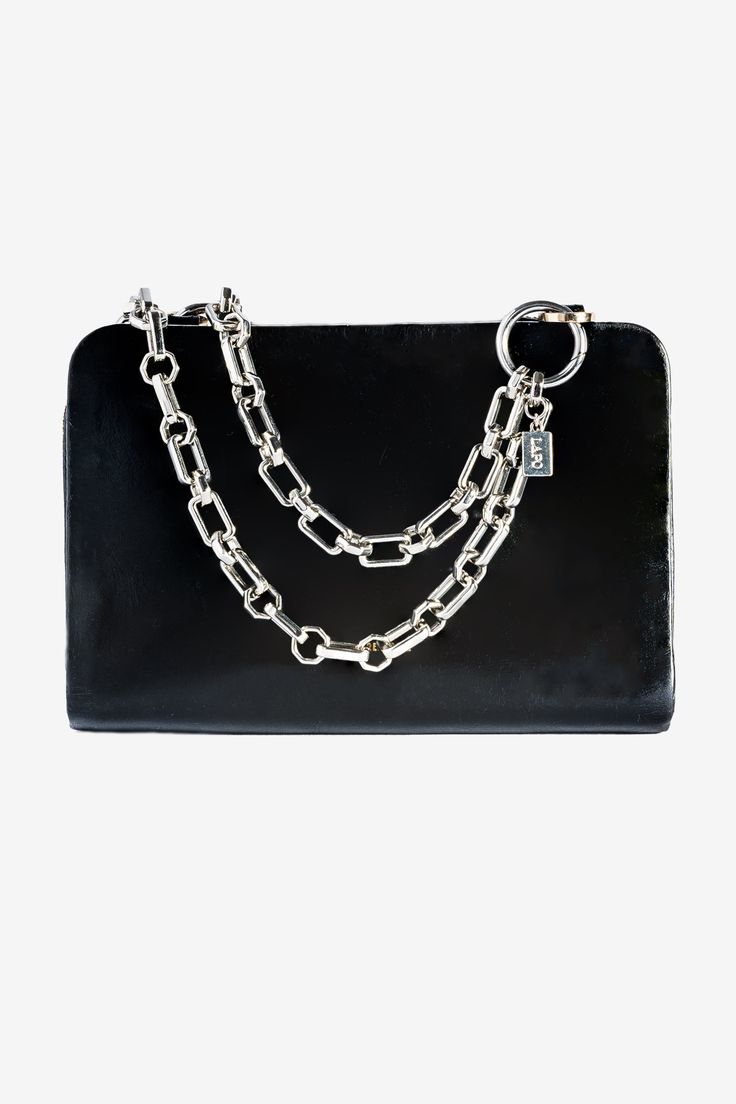 With a striking marriage of rectangular and circular links, Himalia has many sides to admire. This design looks stunningly different from every angle. Update any purse, clutch, or handbag with our Lapo chains. Premium quality that is made to last. Versatile enough to be used as chain belts. Silver Bag, Felt Pouch, Black Leather Clutch, Silver Bags, Chain Belts, Bag Chain, Waist Chain, Belt Accessories, Chain Belt