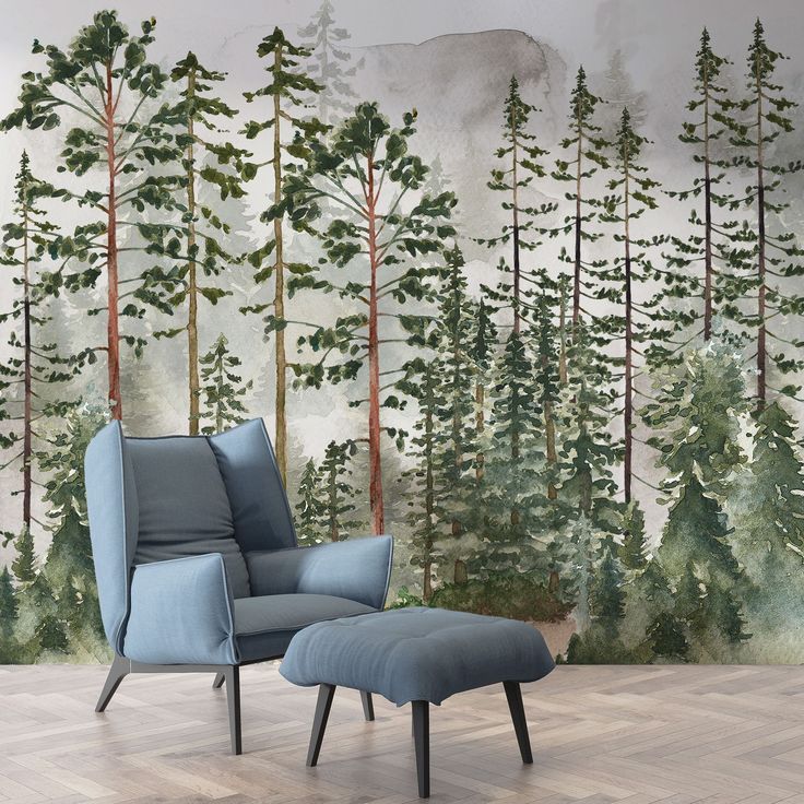 Pine Tree Wallpaper Watercolor Forest Wallpaper image 1 Scandi Tree Wallpaper, Peel And Stick Wallpaper Dining Room, Pine Tree Wallpaper, Woods Wallpaper, Forest Room, Pine Tree Forest, Wallpaper Watercolor, Watercolor Forest, Pine Trees Forest