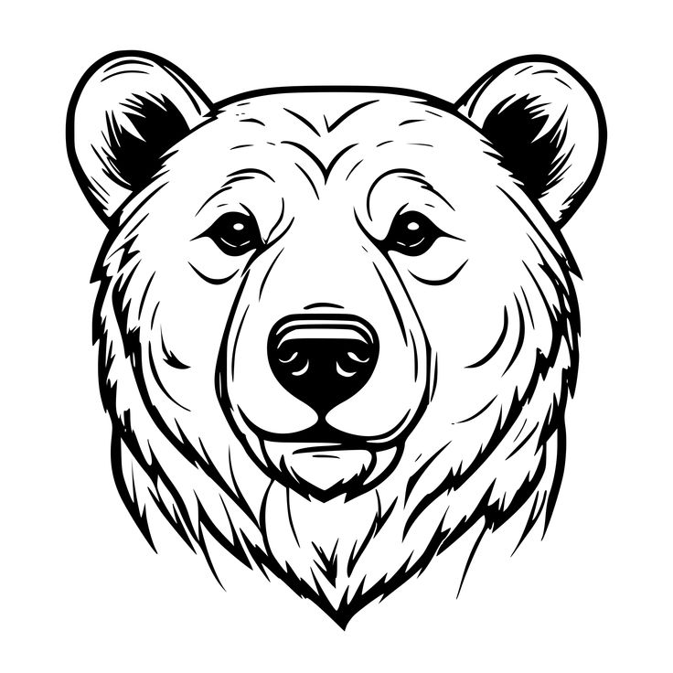 a bear's head with big ears is shown in this black and white drawing