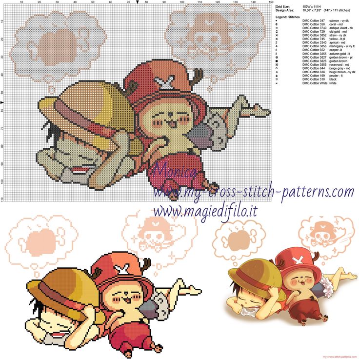 the cross stitch pattern shows two children in different costumes