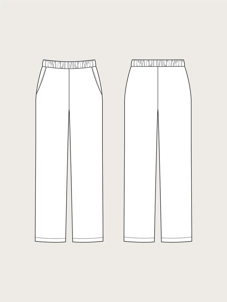 the front and back view of a women's pants with pockets on each side