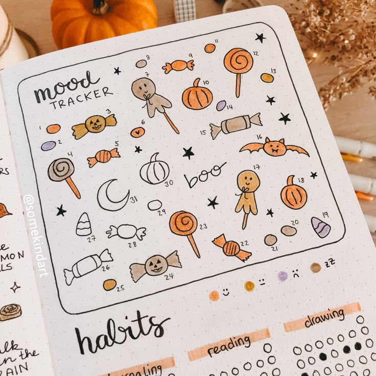 #bulletjournalideas #bulletjournalinspiration #bujodoodles #bujoinspire #journal #journalsticker #journaling #planner #bujo #bujo2023 #fall #autumn #cutedoodles #doodling #doodle Journaling 2024, Autumn Bujo, Halloween Bujo, Autumn Bullet Journal, Bullet Journal Halloween, October Bujo, Bullet Journal October, Reading Journal Ideas, Journals Stickers