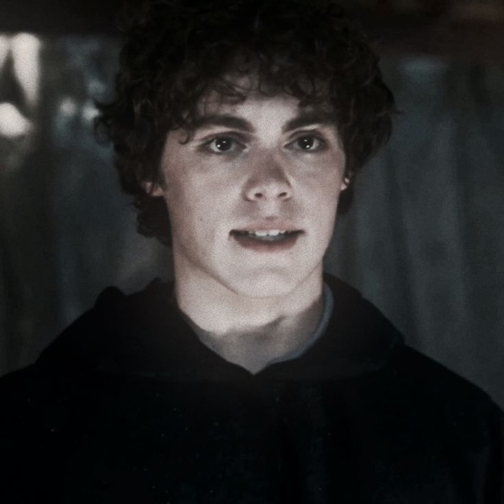 a young man with curly hair wearing a black hoodie and looking at the camera