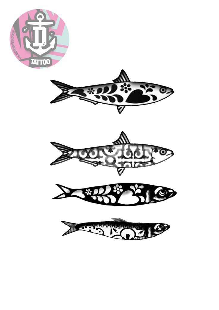 three different types of fish in black and white, with the word love on it