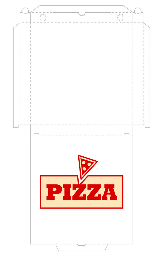 a pizza box with the word pizza on it